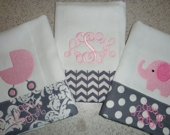 Baby Girl Burp Cloths Monogrammed