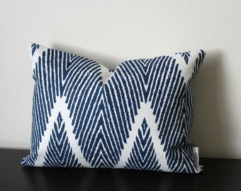 Decorative Throw Pillow, 12x16,12 x18 Lumbar Pillow, Indigo Blue Ikat Chevron Pillow Cover,Toss Pillow, Accent Pillow, Sofa Pillow