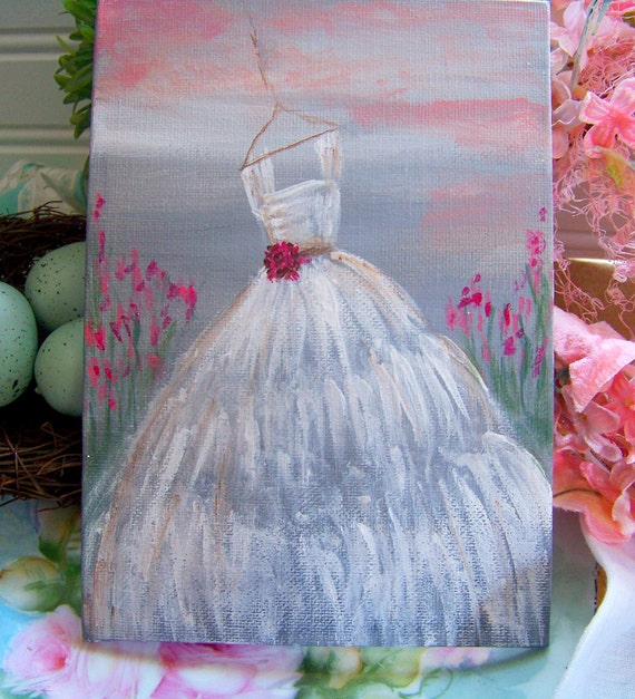 Shabby Chic Original Acrylic Dress Painting in Gray Home Decor