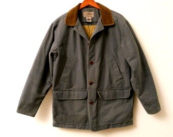 vintage LL Bean field coat. Medium. 90s barn coat. Muted blue / Russet ...