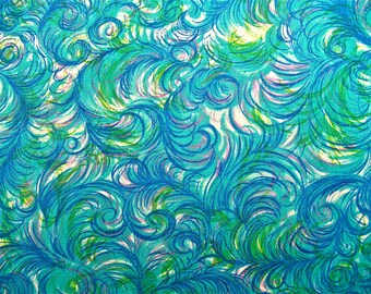 Vintage Fabric Blue Feathery Print 2 2/3 yards long x 38" wide