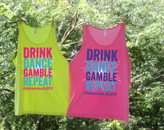 Bachelorette Beach Tanks Drink Dance Gamble Repeat Sets- Personalized Bachelorette Beach Tanks