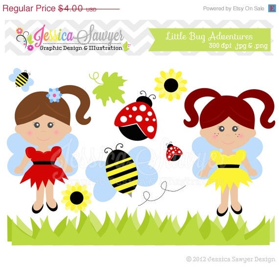 50% OFF- INSTANT DOWNLOAD, bee clip art, lady bug clipart, spring design, for commercial use invitations, annoucements Il_570xn