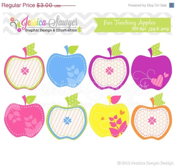 50% OFF- INSTANT DOWNLOAD, cute colorful apple clip art, fruit clipart, teacher graphic, commercial use for etsy shop sets, invitations, ca Il_570xn