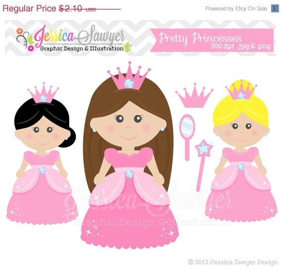 50% OFF - CLEARANCE - pretty pink princess party clip art - commercial use - princess graphic - girls birthday image INSTANT Download, Il_570xn
