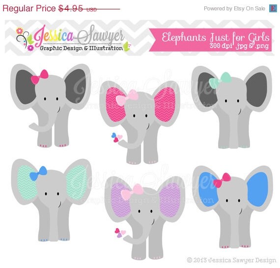 80% OFF - INSTANT DOWNLOAD, girls elephant clipart, jungle birthday party, for commercial use, announcements, invites, digital crafts Il_570xn