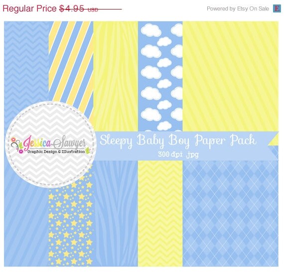 80% OFF - INSTANT DOWNLOAD, Sleepy boy digital paper - 8.5 x 11- printable blue background - clouds - stripes - zebra - card making - scrap Il_570xn