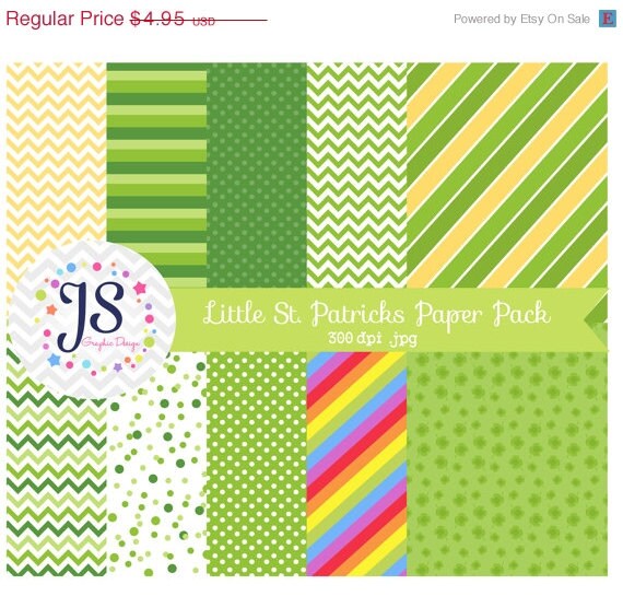 80% OFF - INSTANT DOWNLOAD - Little St Patricks Day Digital Papers for Personal and Commercial Use Il_570xn