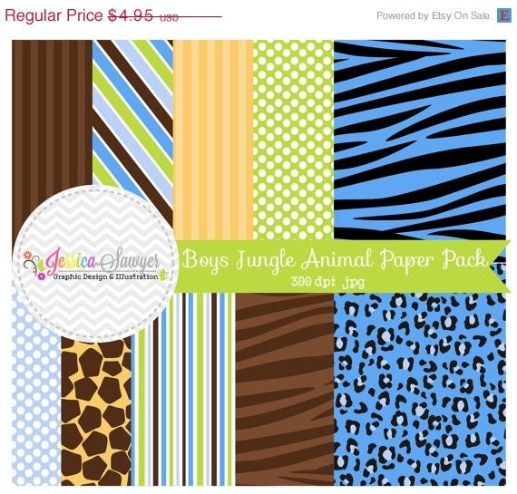 80% OFF - INSTANT DOWNLOAD, boys jungle animal digital papers, safari digital backgrounds, cards, scrapbooking, invites Il_570xn