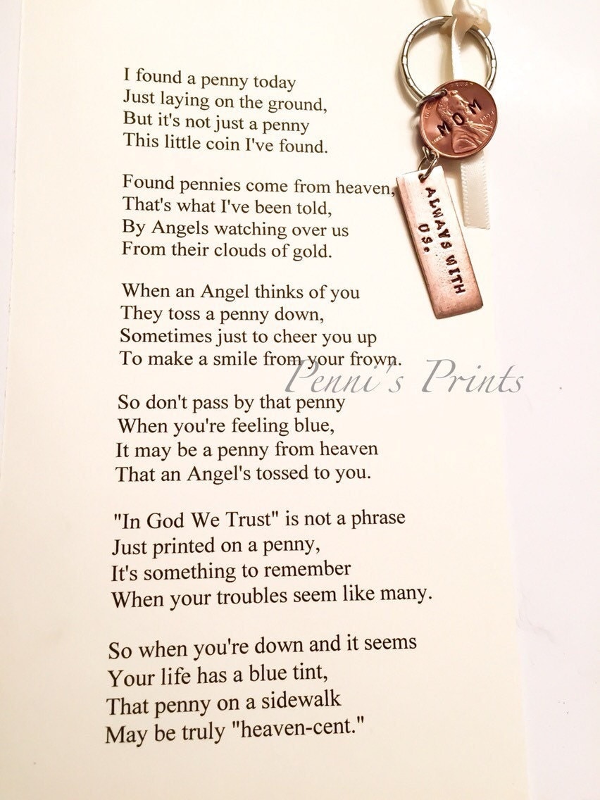 Hand stamped personalized pennies poem and keychainalways