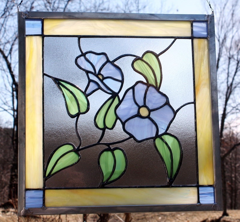 Morning Glory Stained Glass Panel Window Decor Blue by BerlinGlass