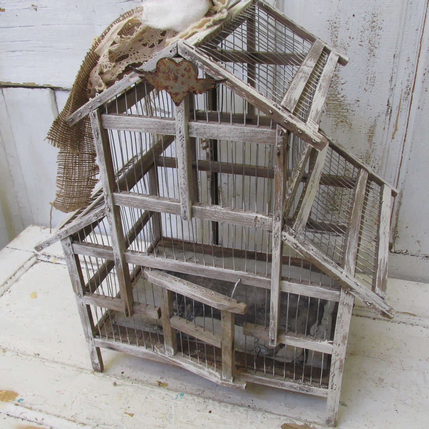 farmhouse wooden birdcage rustic vintage rusty painted wood farmhouse wooden birdcage rustic vintage rusty painted wood