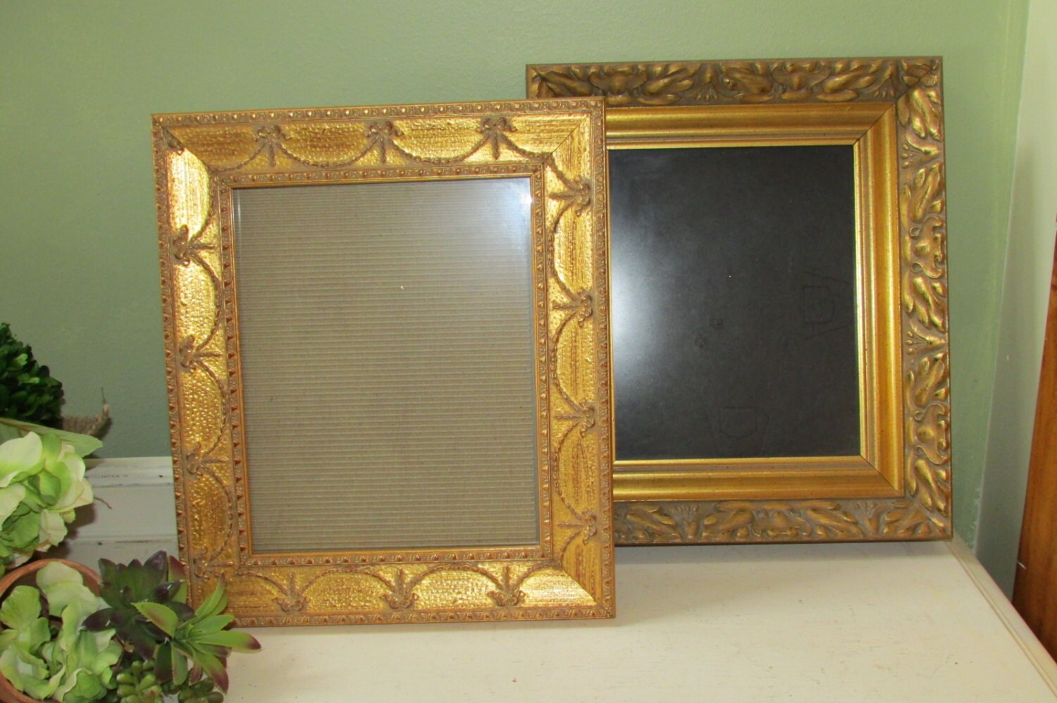 Large Two Gold Frames Vintage Ornate Picture Gold Wood Frames