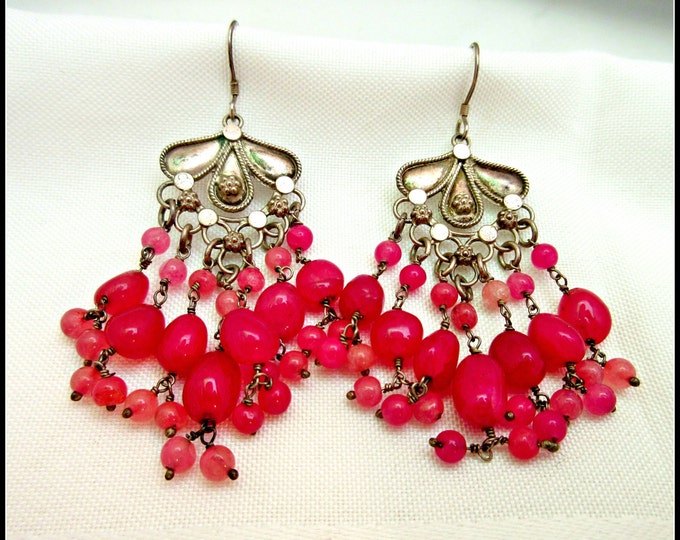 Red Chandalier Earrings - genuine Ruby red gemstone - sterling silver dangle hooks