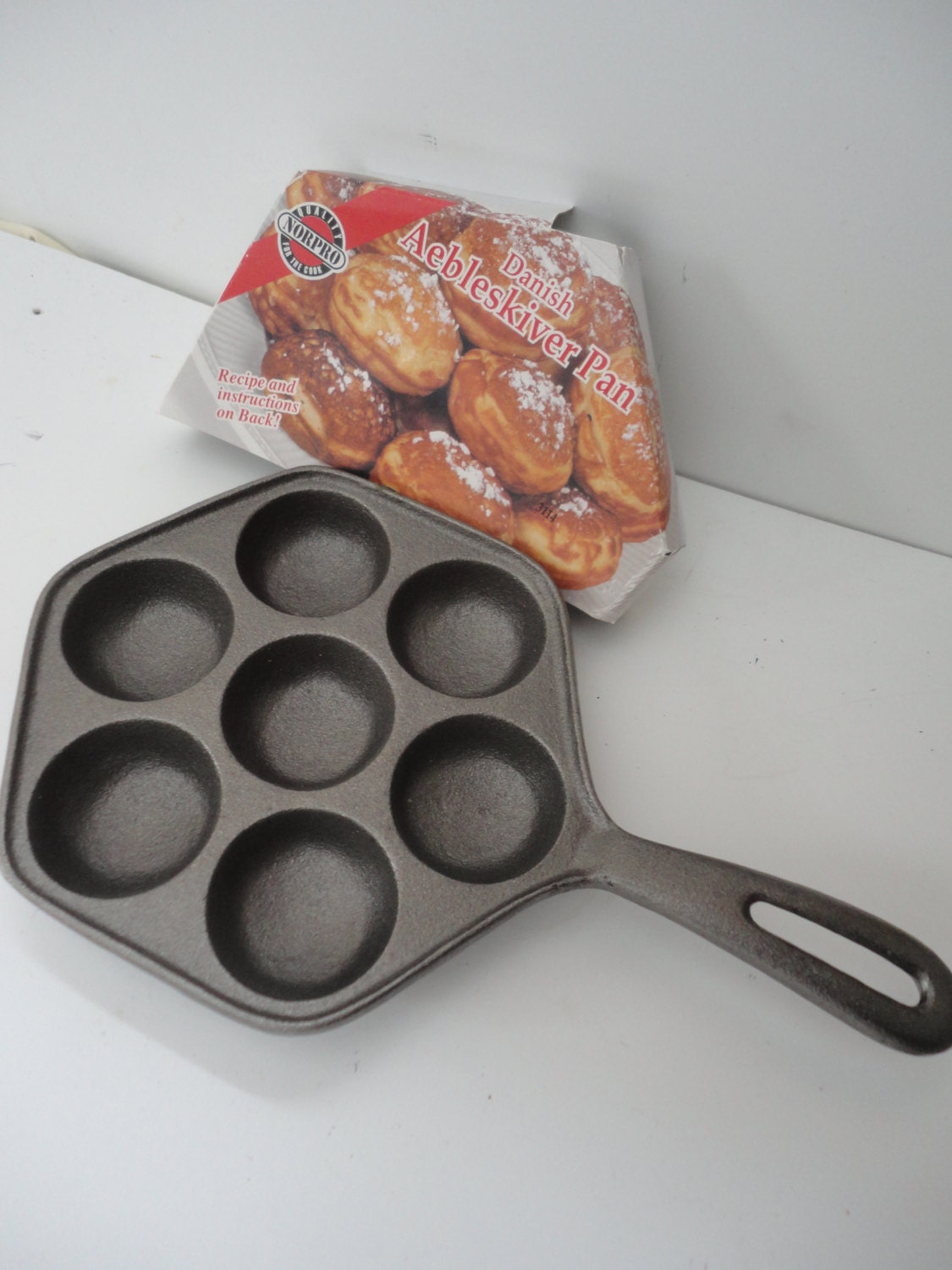 Vintage Unused Norpro Danish Aebleskiver Pan with Recipes