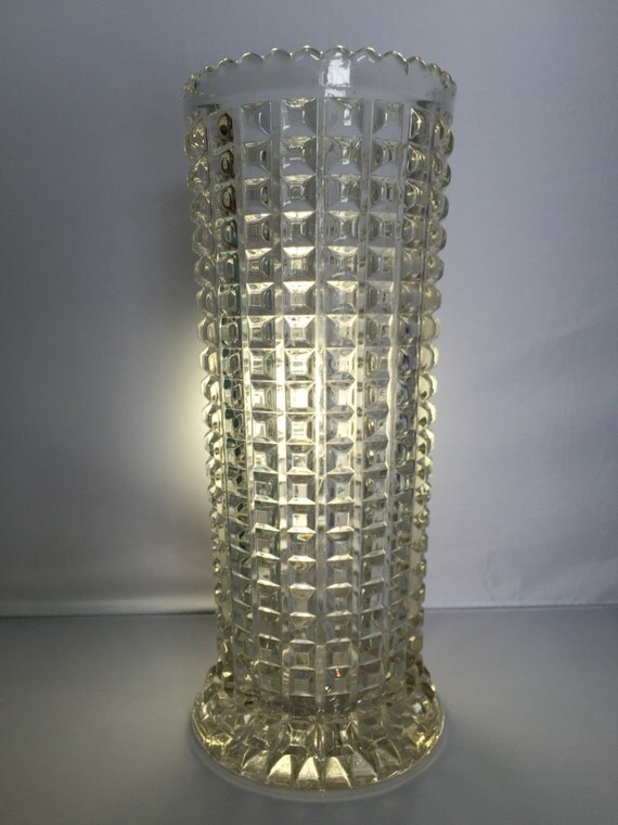 Antique Tall 10 Clear Glass Vase Heavy Cube by PeacePinesStudio