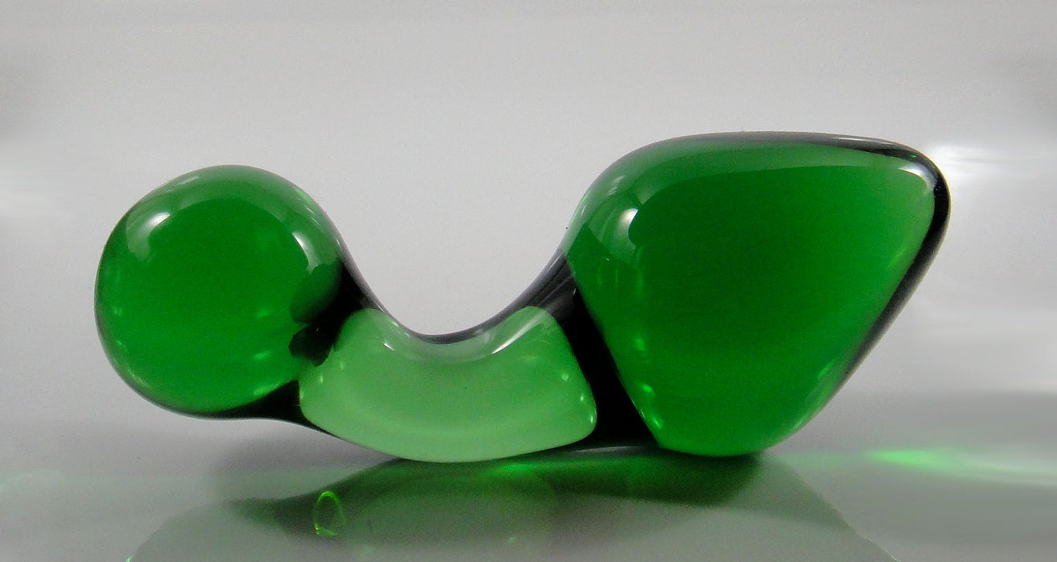 Small GREEN Glass CurvedHandle Rosebud Butt Plug Sex Toy