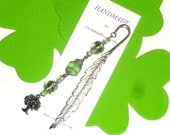 Wire-wrapped beaded bookmark, Metal feather bookmark, Green beaded bookmark, Tree charm, Mermaid charm,  Book lover gift, Metal bookmark