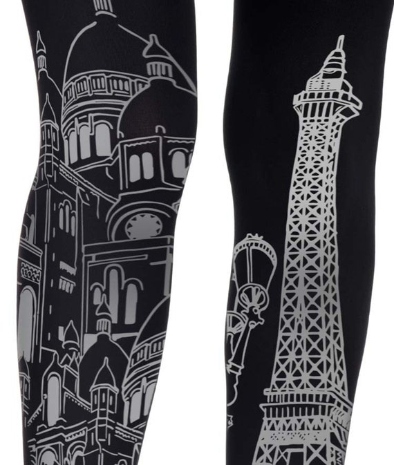 Paris print tights black tights Eiffel Tower free
