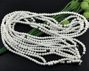 White Glass Pearl Round Beads 8mm, 1 16" strand of 53-55 beads