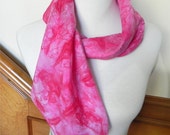 Large square silk scarf hand dyed in shades of pink and magenta, 35â€ square, ready to ship