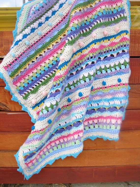 Crochet baby blanket afghan bubbles colorful bright