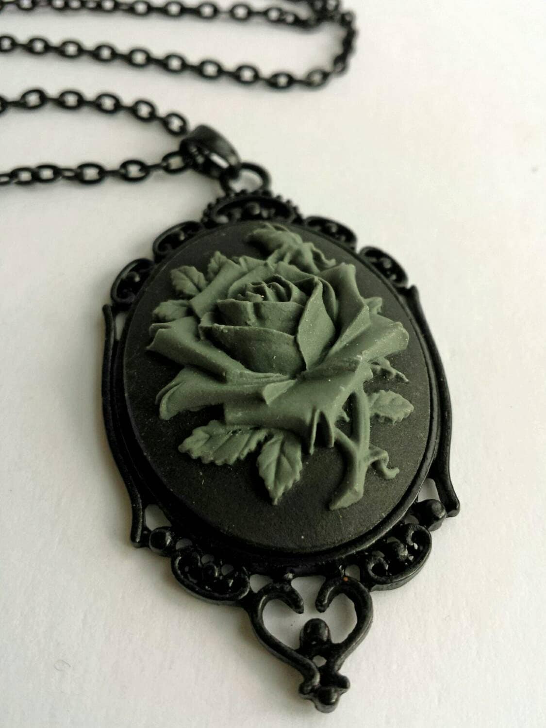 Gray Rose Flower Cameo Necklace steampunk buy now online