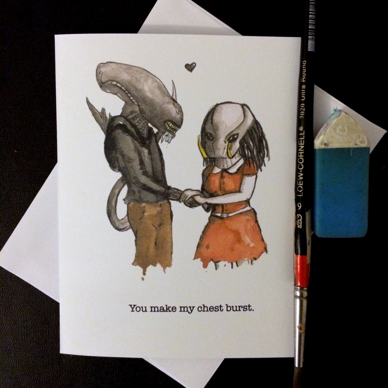 Valentine's Day Card Alien Loves Predator Blank Card