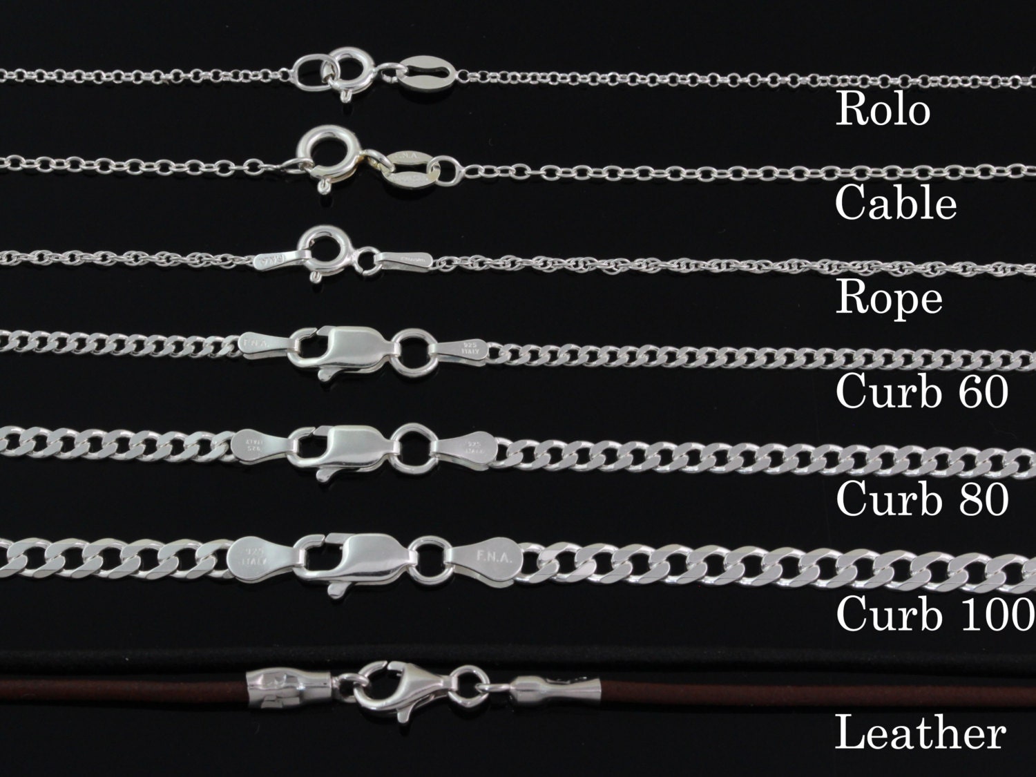 925 Sterling silver ITALIAN Curb or Cuban Link Chains Genuine