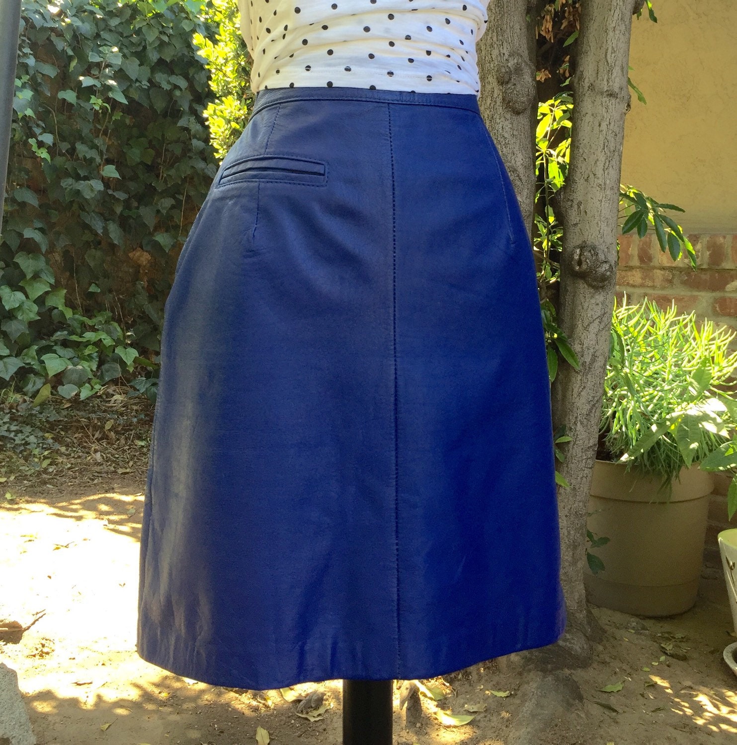 SALE Today Only Vintage Blue Leather Skirt HIGH WAIST by BoWinston