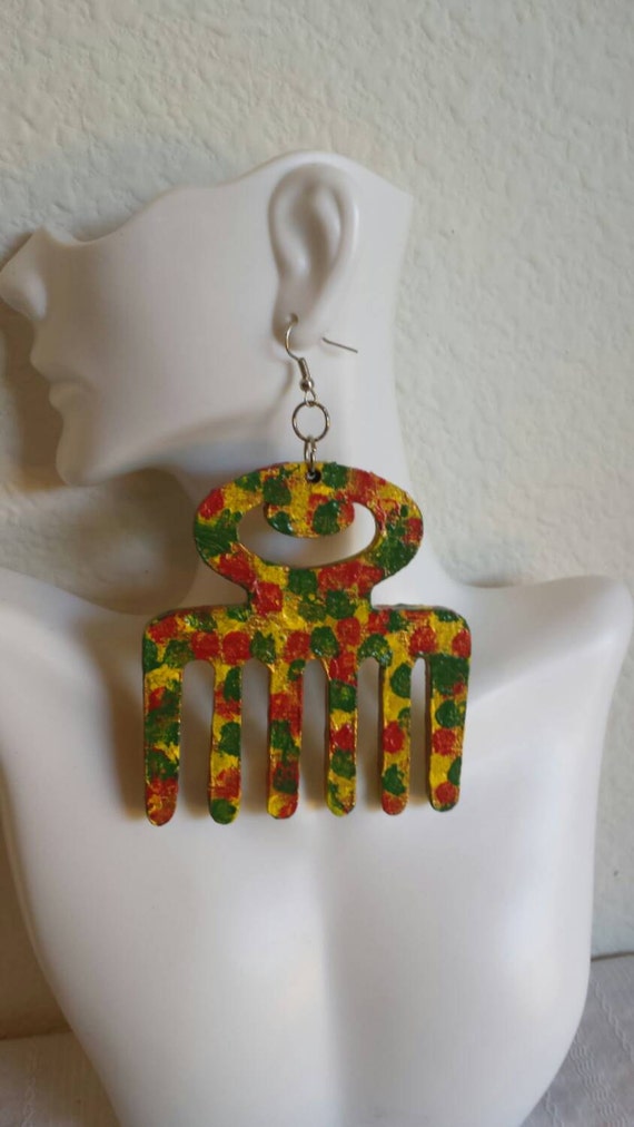 Wooden Afro Pick earrings Huge Symbol Tribal by SheaKreations