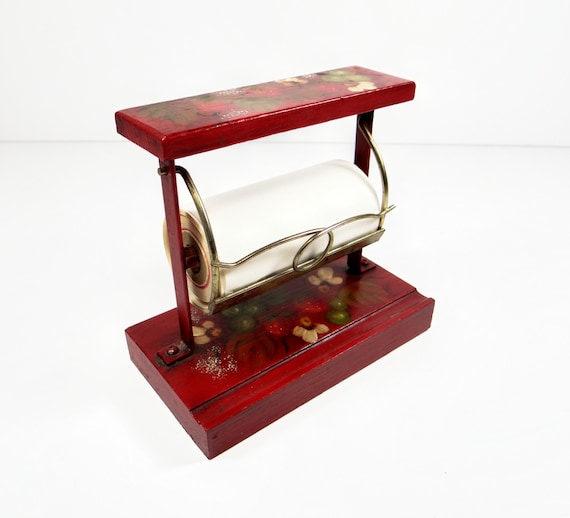 Vintage Paper Roll Dispenser Wooden Tole Painted Grocery