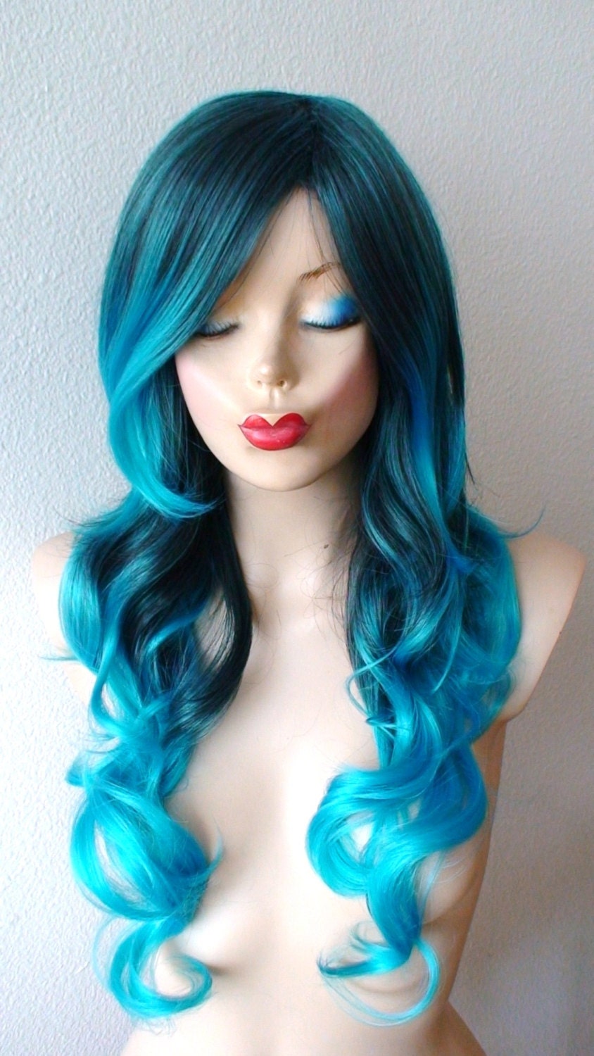 Turquoise Teal Ombre wig. Pastel wig. Long curly by kekeshop