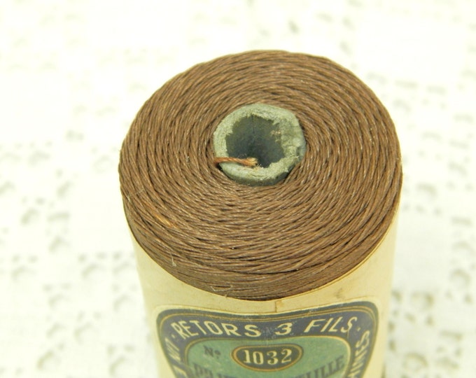 Antique French Unused Reel of 50 gm Brown Linen Thread. / French Decor / Vintage Haberdashery / Antique Sewing Supplies / Fleamarket Craft
