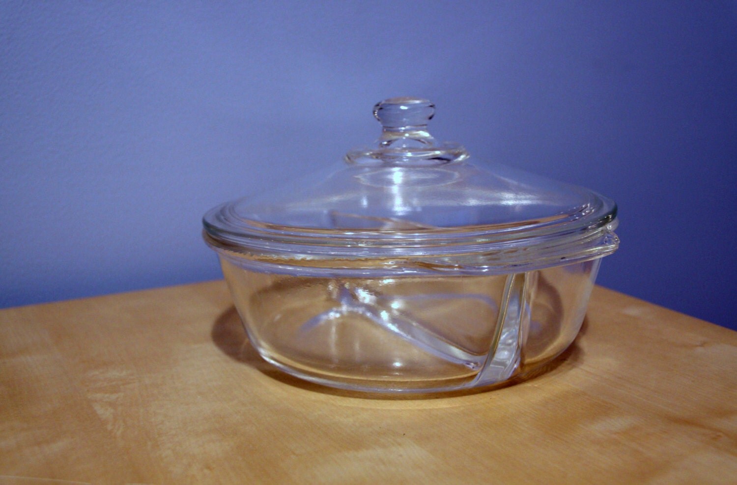 Vintage Fire King Divided Casserole Dish Clear Glass with Lid