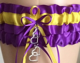 Purple and Yellow Wedding Garter Set, Bridal Garter Sets, Prom Garter, Keepsake Garter, Weddings, Engagement