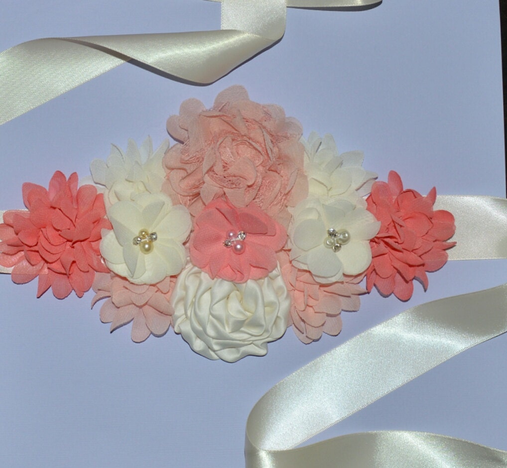 Maternity Sash Satin & Chiffon Flowers Ribbon Sash Bridal