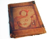 Antique French Leather Folio, Vintage, 75-100 years, Handmade, Illustrated, Jester, Goliard