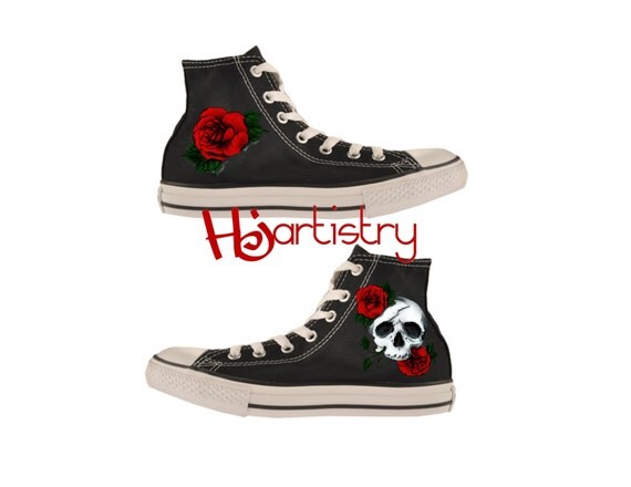 Rose and Skull Converse Shoes. Skull Shoes. Hand by HJArtistry