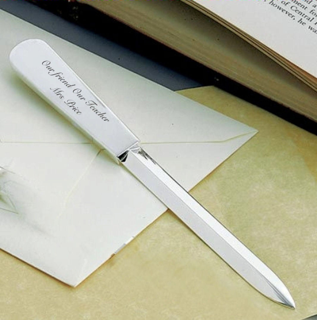 Custom Engraved Elegant Silver Plated Letter Opener Engraved