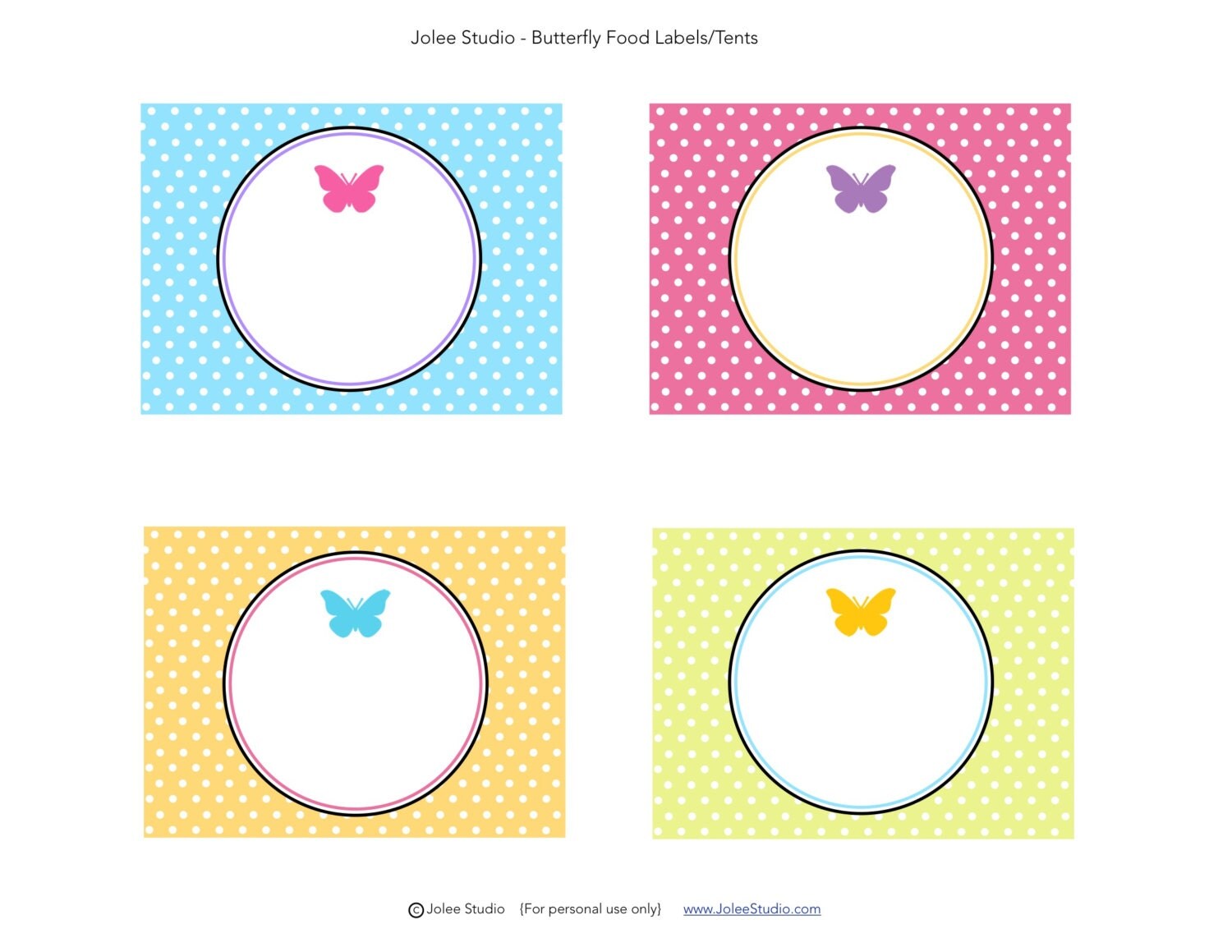 butterfly party blank food labels instant download