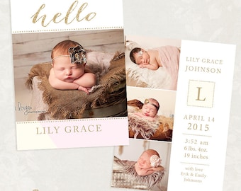 Birth Announcement Template for Photographers - 5x7 Photo Card - Sweet Baby 20 - ID239, Instant Download