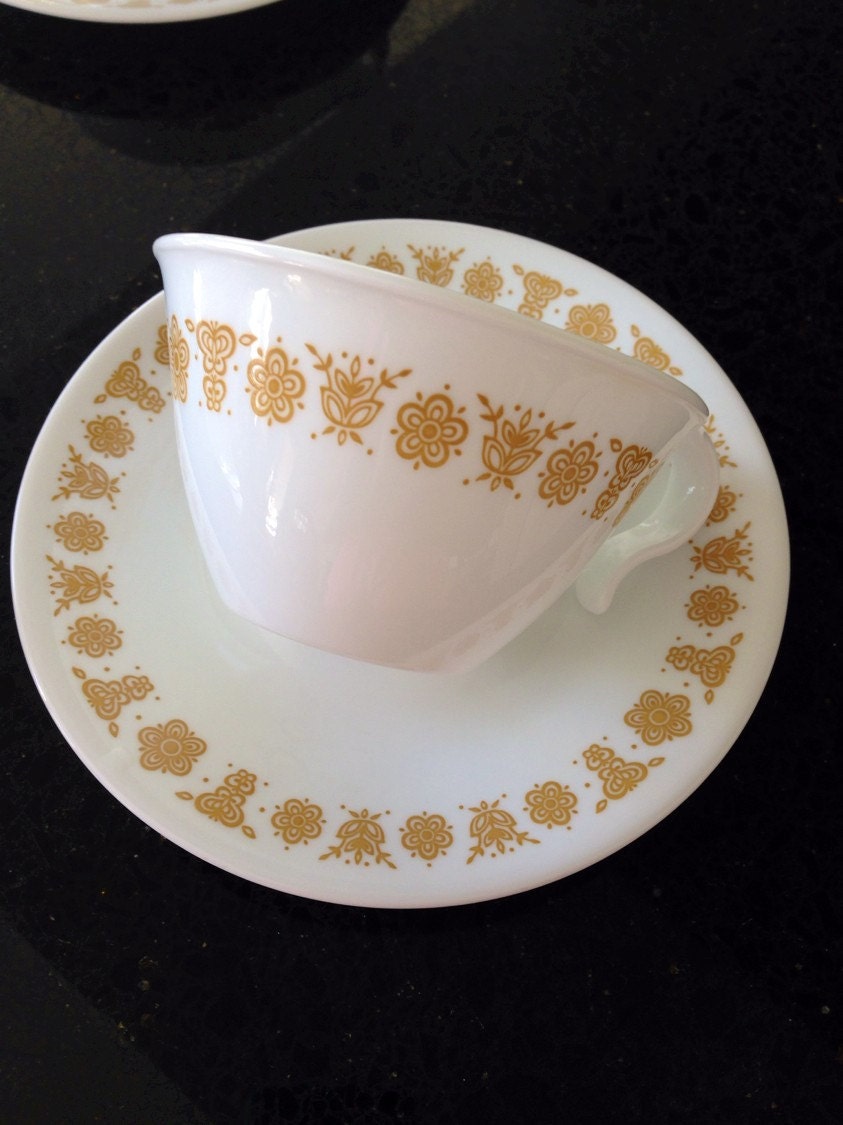 Two piece set Corelle tea cups and saucers Butterfly gold