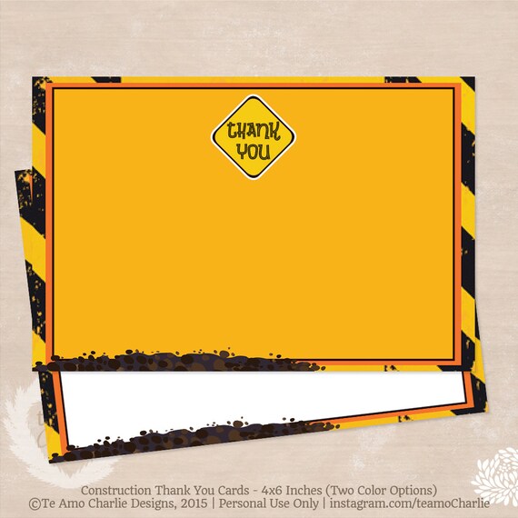 Construction Theme Thank You Card Printable by PalmBeachPrints