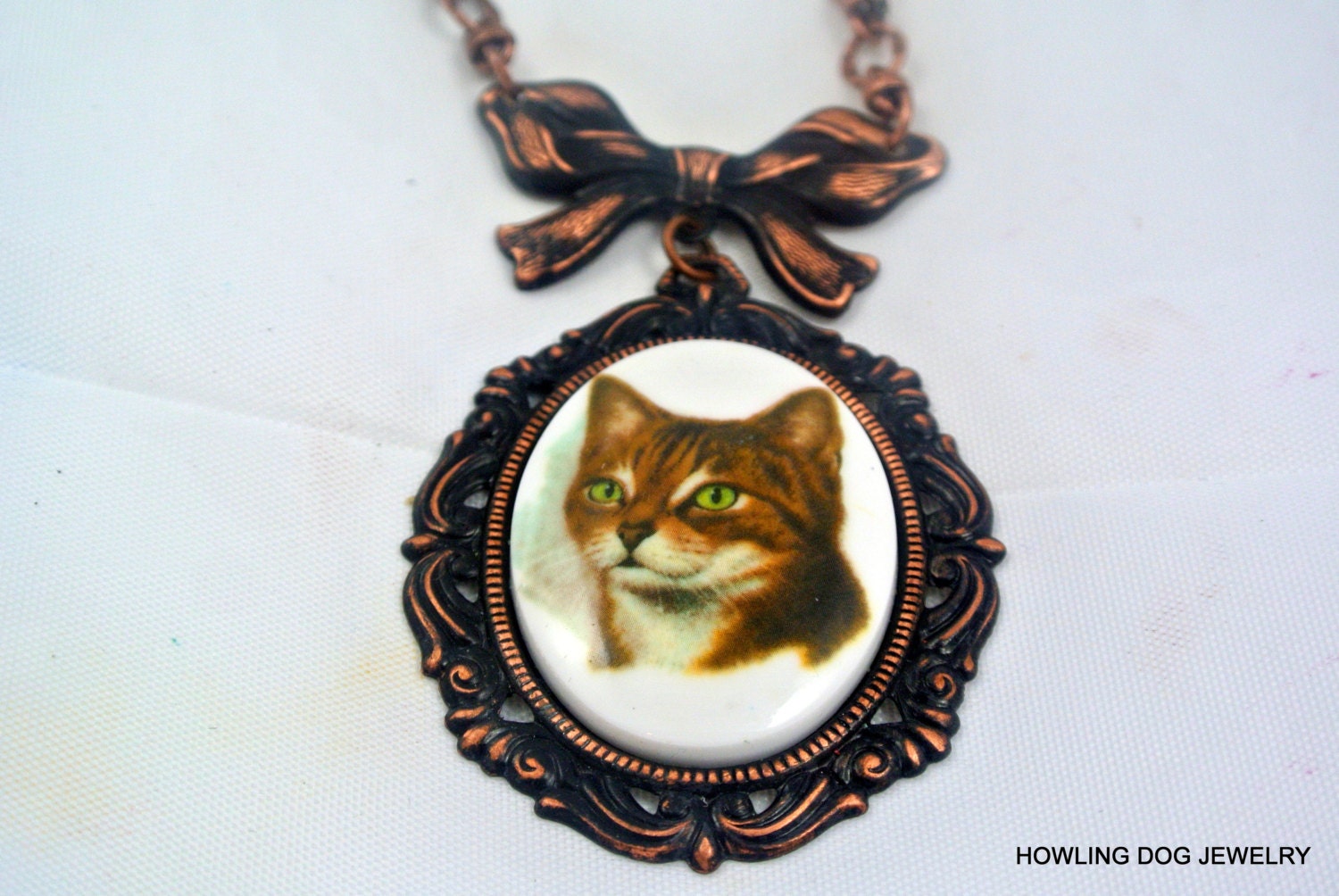 Cat Cameo Pendant Necklace 22 handmade by HowlingDogJewelry