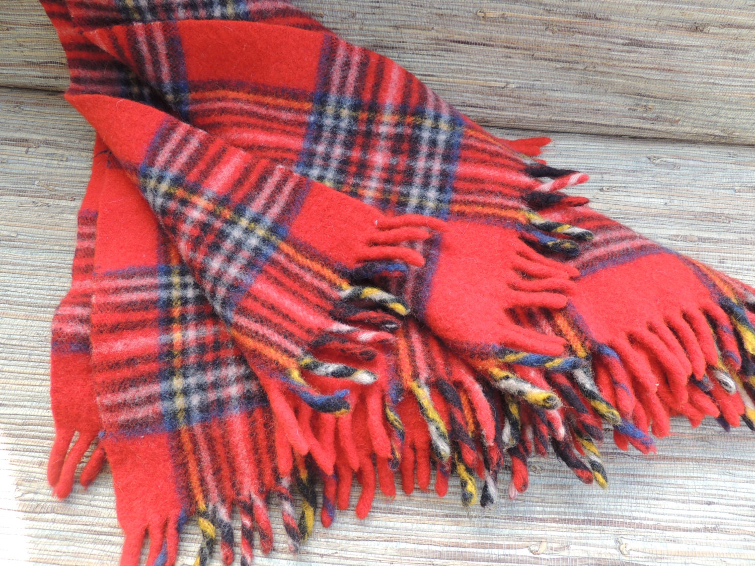 Red Tartan Plaid Wool Picnic Blanket Lap Robe