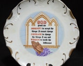 Vintage Serenity Prayer Decorative Plate Alcoholics Anonymous 18K Gold Trim Praying Hands