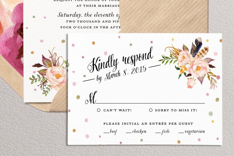 Printable Wedding Invitation Set Polka Dot Bohemian By Plpapers