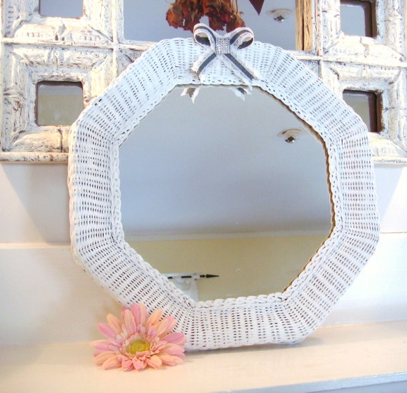 White wicker mirror nursery decor upcycled mirror white