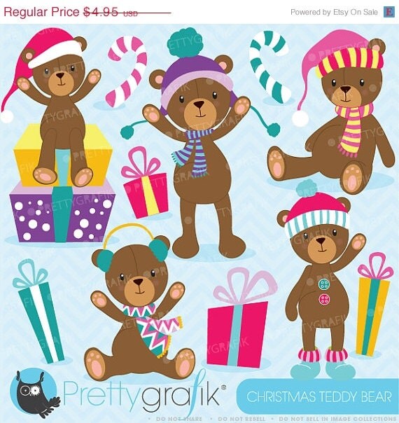 80% OFF SALE Christmas Teddy bear clipart commercial use, vector graphics, digital clip art, digital images - CL609 Il_570xn